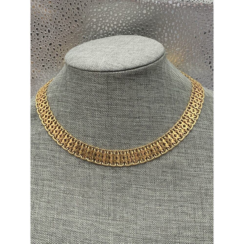 Monet Vintage Necklace Flat Collar Gold Tone Statement 16 Estate